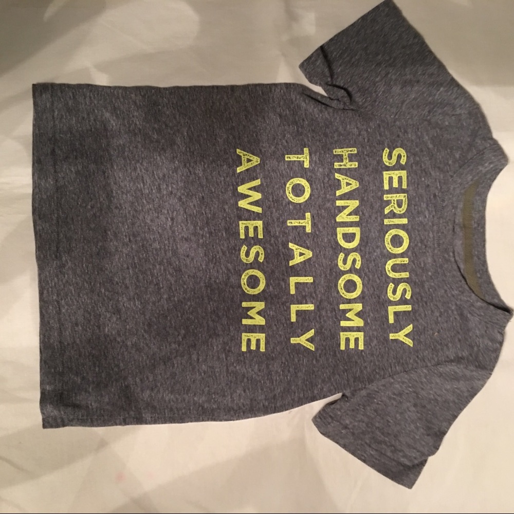 Boys gray Carters tee with bright green print.